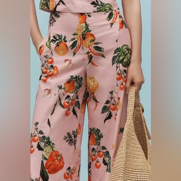 NWT! Maeve Anthropologie Garden Vegetable High-Rise Printed Crop Wide-Leg Pant🚦🐾 - Picture 2 of 8